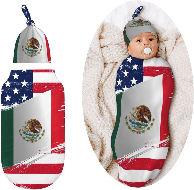 Figtihw American Flag with Mexican Flag Swaddle Blankets Newborn Receiving Blanket Baby Swaddle Wrap Soft Sleeping Sack for Baby Girls Boys - Image 1